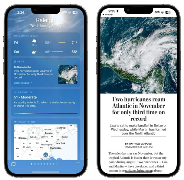 香洲苹果14维修分享iPhone 14手机如何看天气时顺带看新闻 