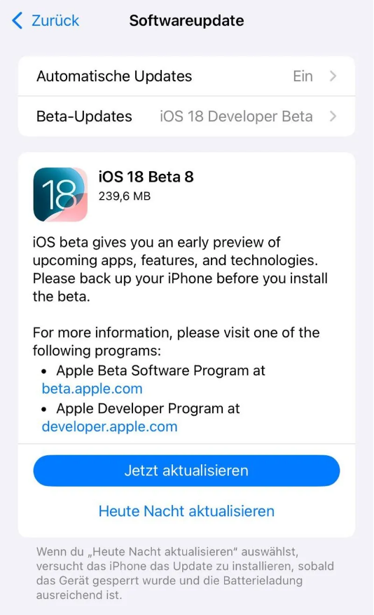 香洲苹果手机维修分享苹果 iOS / iPadOS 18 开发者预览版 Beta 8 发布 